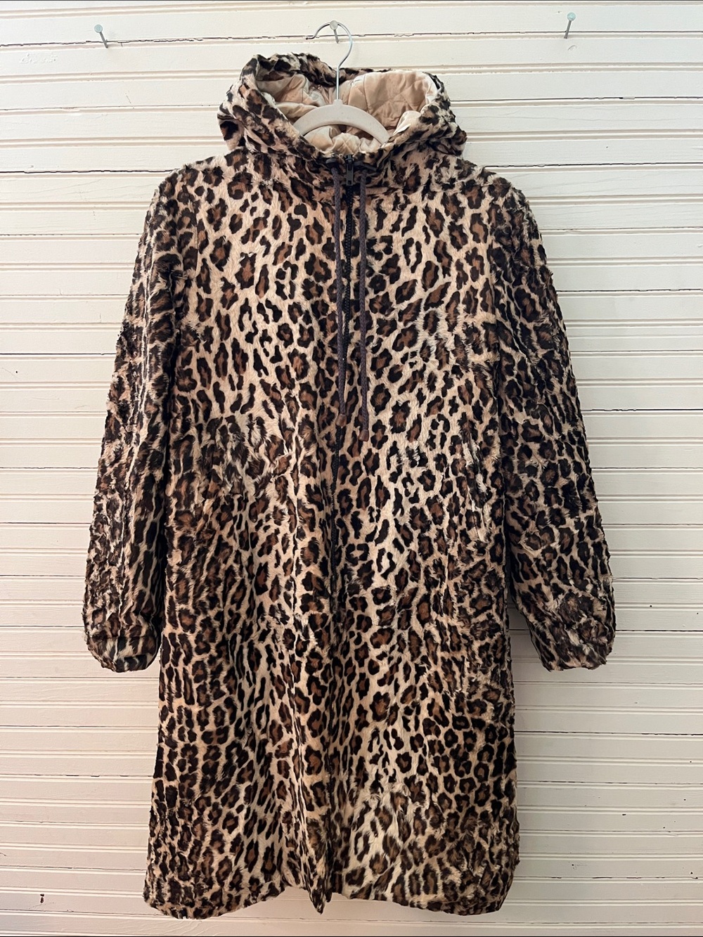 Rebecca Taylor Leopard Print Teddy Hooded Coat - Brown/Tan/Black